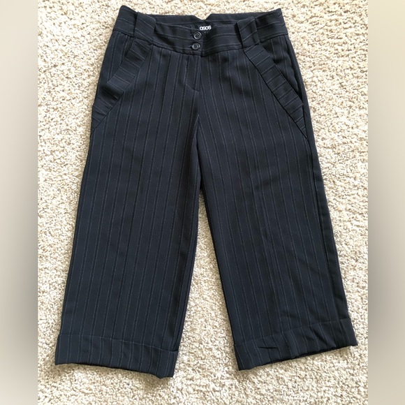 ASOS Pants - ASOS slim wide leg pants, black pinstripes, size 2, inseam 18.5”, rise 9.5”.